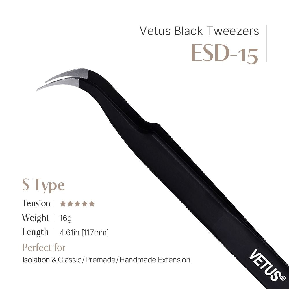 Black Vetus Tweezer - ESD-15 (S shape)