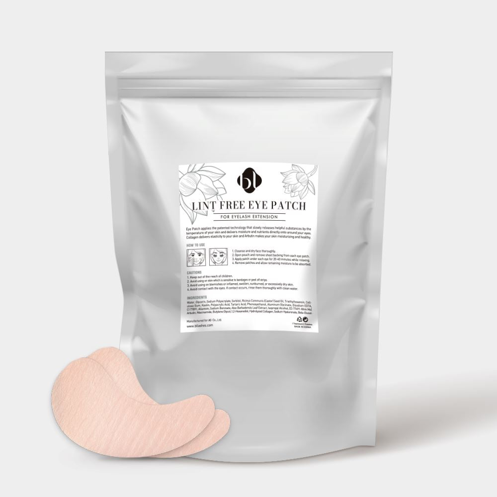 BL Lashes Wink Me Eye Patch set in a silver pouch with pink eye patches in front.