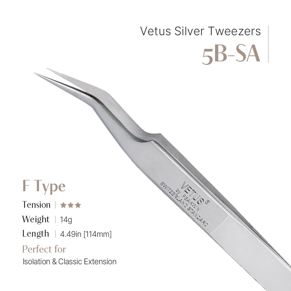 Vetus Silver Tweezers - 5B-SA (F shape)