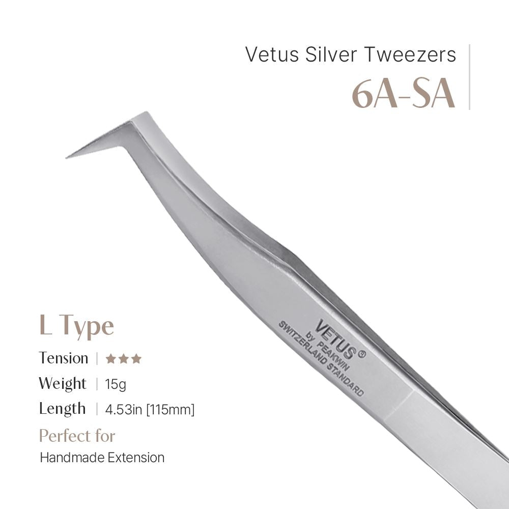 Vetus Silver Tweezers (Curved) - 6A-SA (L shape)