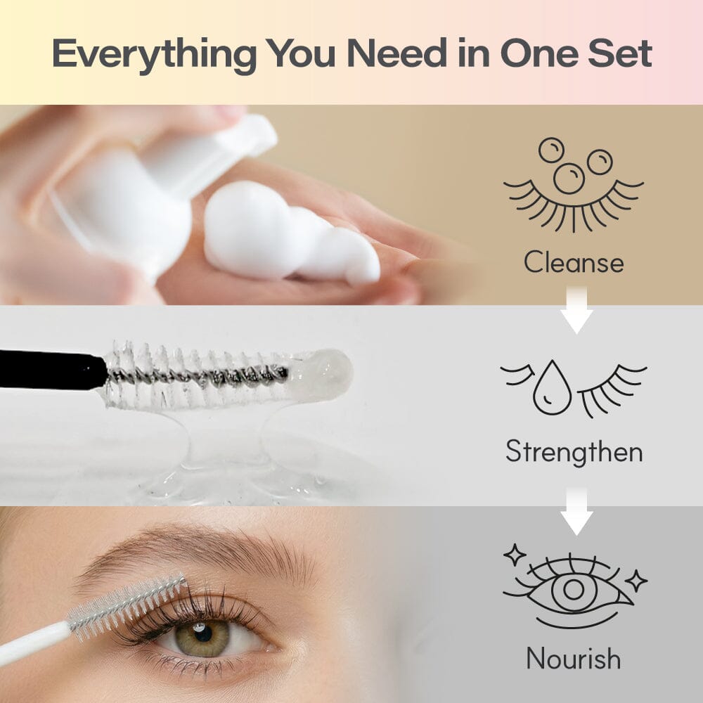 BL Lashes eyelash extension Shampoo Elixir Essence lash care routine set promotion sale 3-step cleanse strengthen nourish