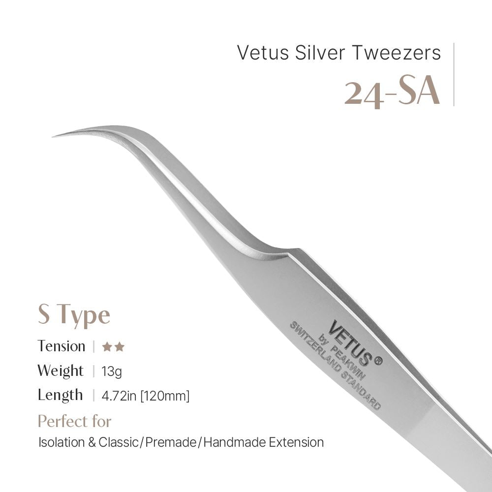 Vetus Silver Tweezers (Curved) - 24-SA (S shape)