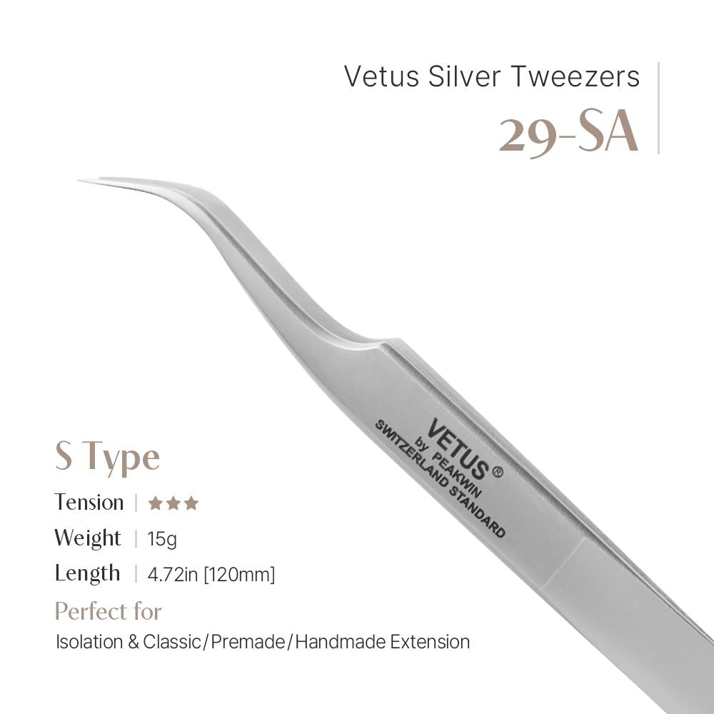 Vetus Silver Tweezers (Curved) - 29-SA (S shape)