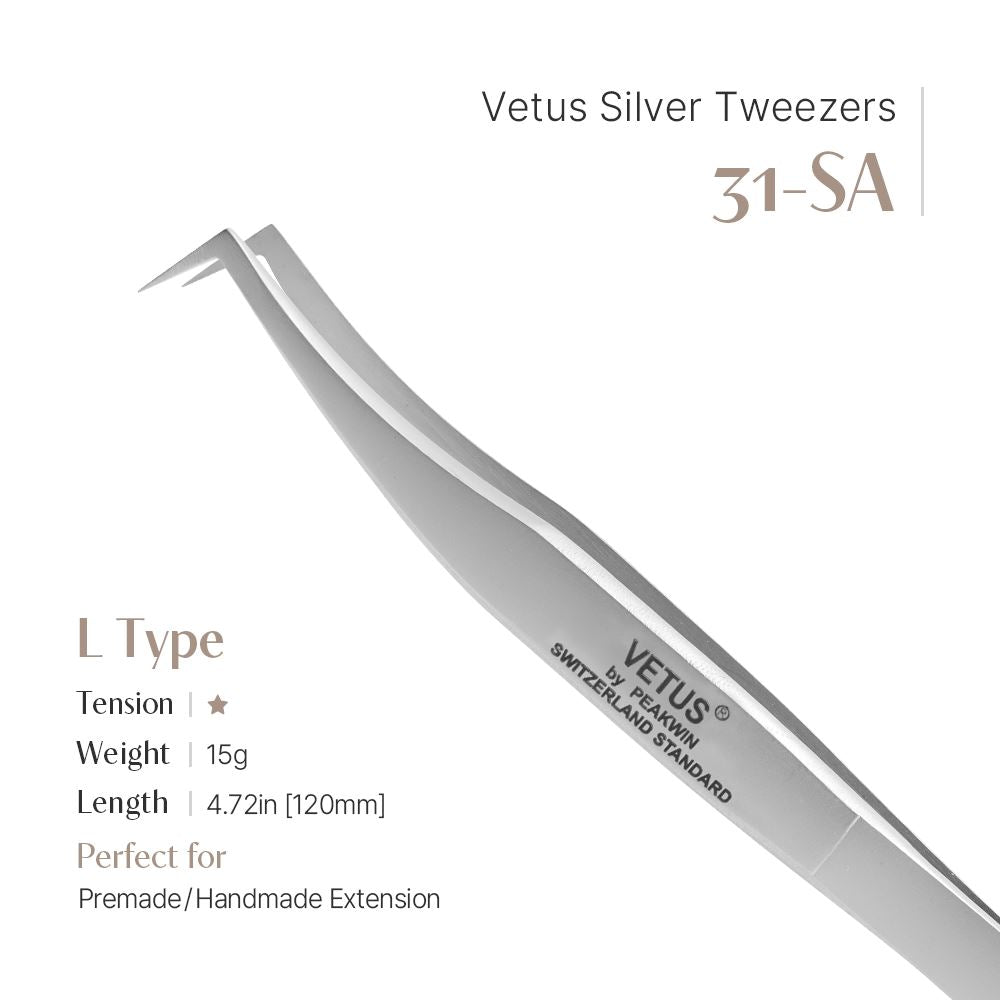 Vetus Silver Tweezers (Curved) - 31-SA (L shape)