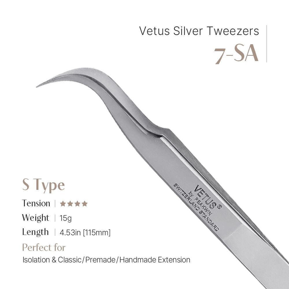 Vetus Silver Tweezers (Curved) - 7-SA (S shape)